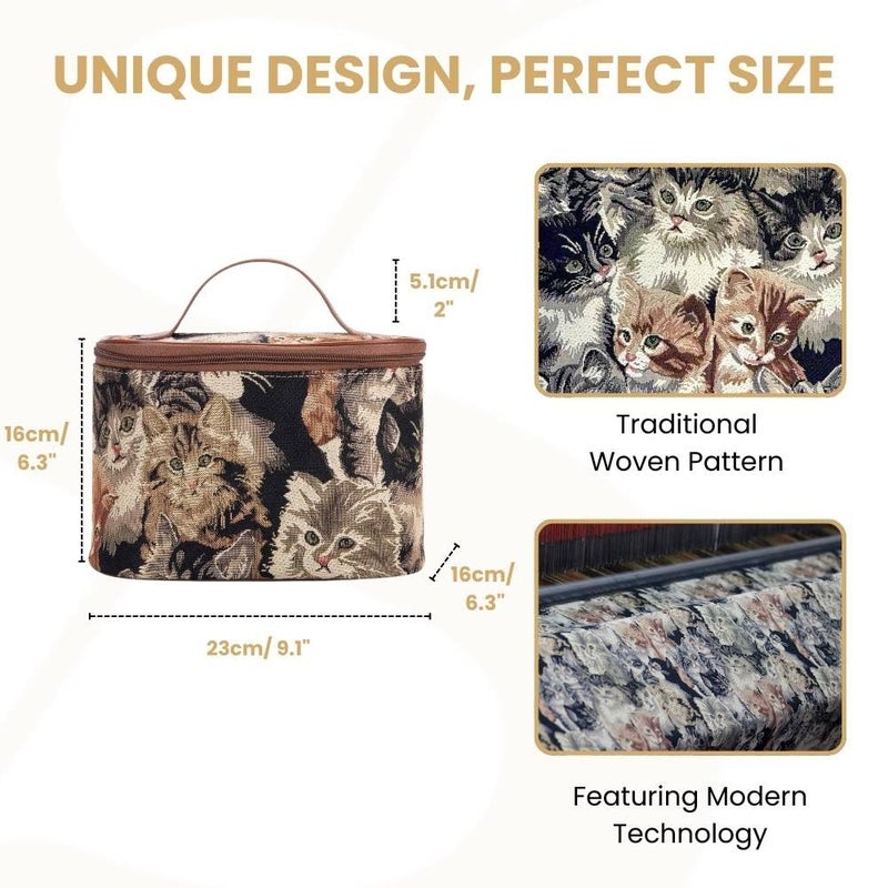 Signare Tapestry Toiletry Bag Makeup Organizer bag for Women with Cat Print Design (TOIL-CAT) - Image 3